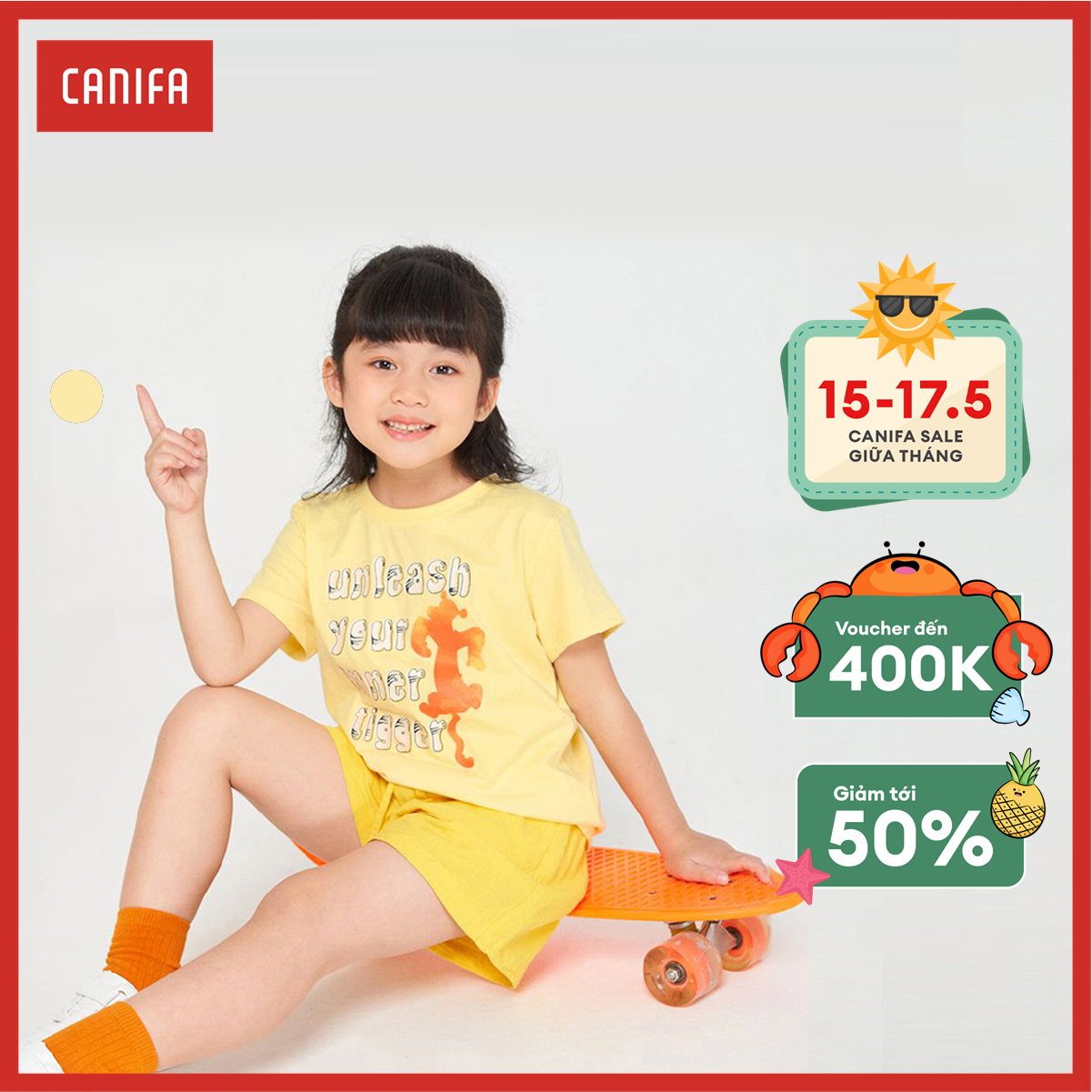 Áo phông unisex trẻ em canifa áo thun chất liệu cotton cho bé 3ts22s002