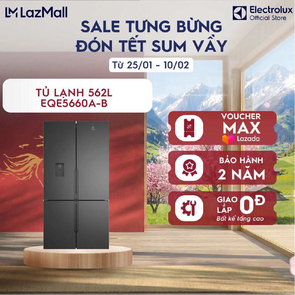 [Giao lắp 0Đ] Tủ lạnh Electrolux 4 cánh 562L EQE5660A-B - Đen nhám Matt Ngăn đông mềm cao cấp Lấy nư