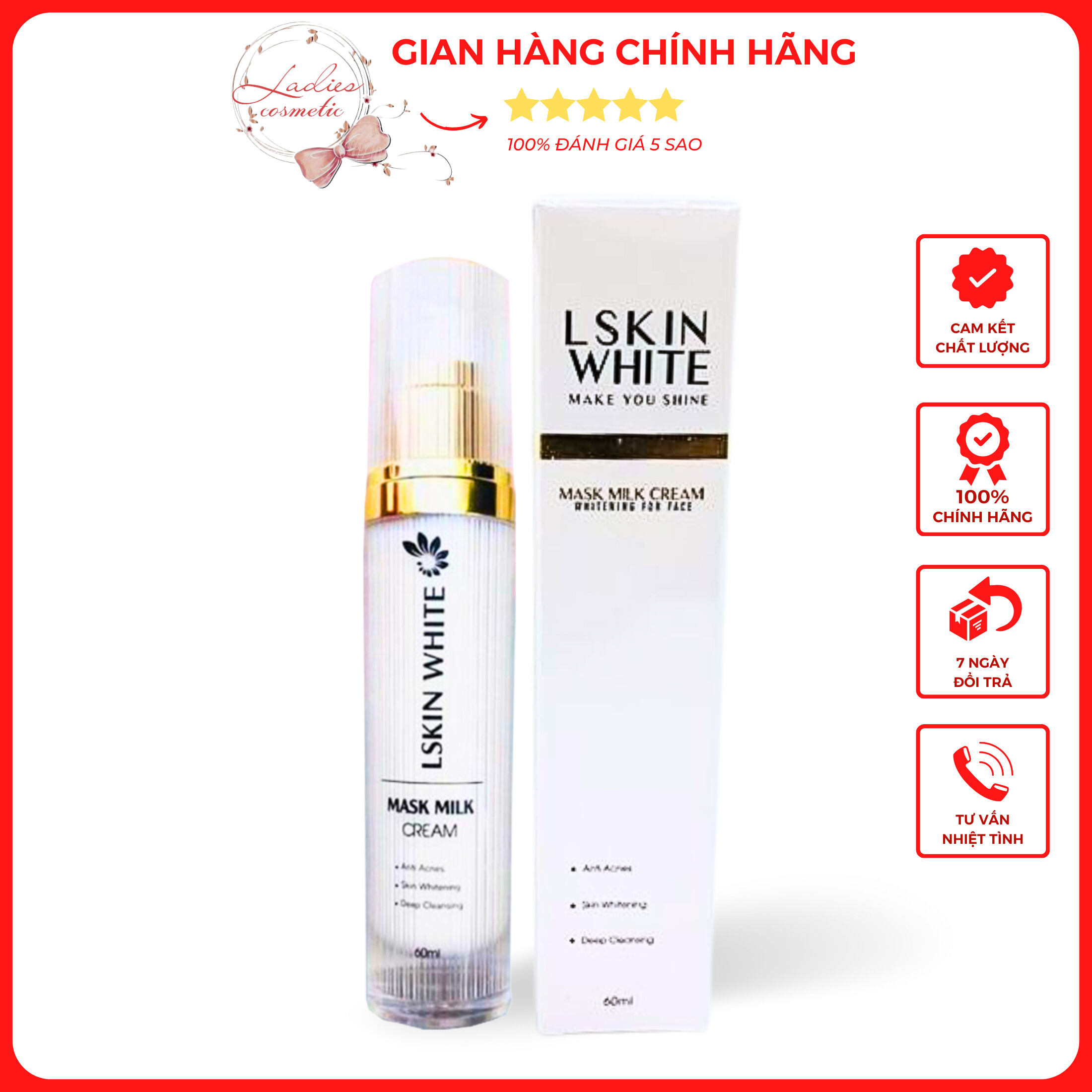 Mặt nạ ủ kén tằm trắng da mờ thâm Lskin White Đan Thy chính hãng