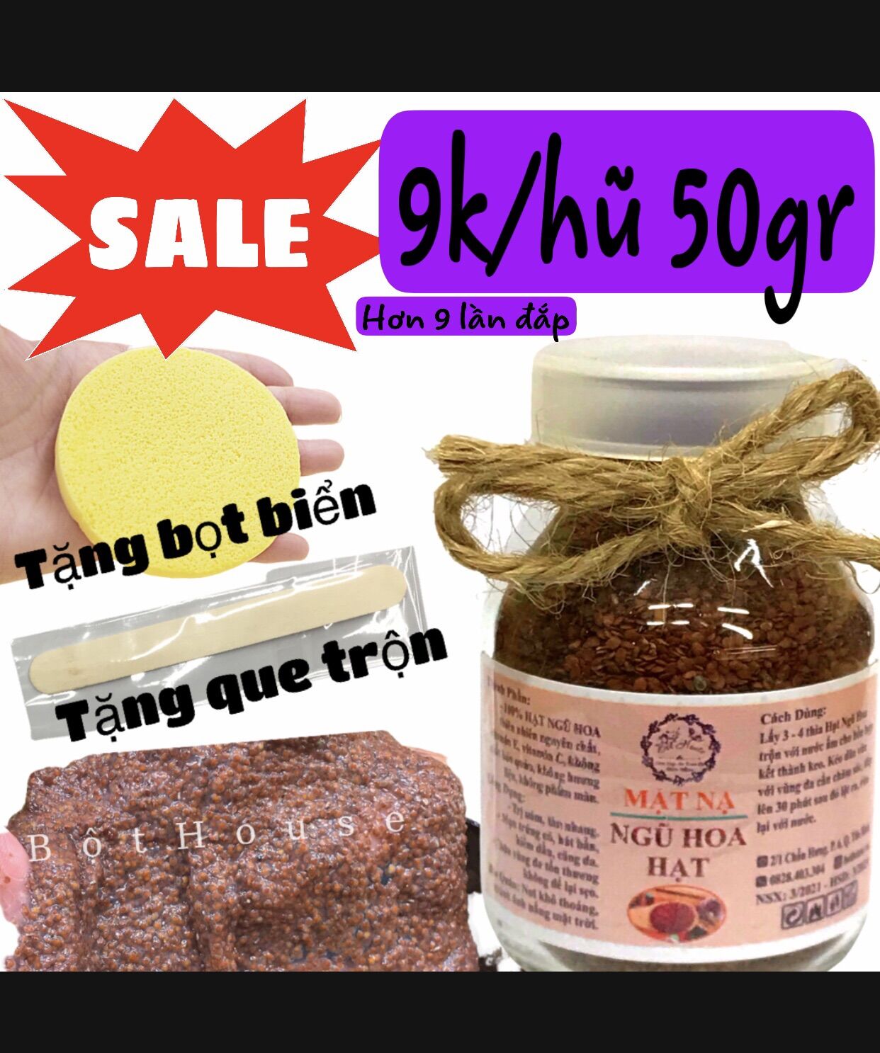 (Bộthouse)Tặng Que Trộn +Tặng Bọt Biển—Ngũ Hoa Hút Mụn/Se Khít Lỗ Chân Lông::