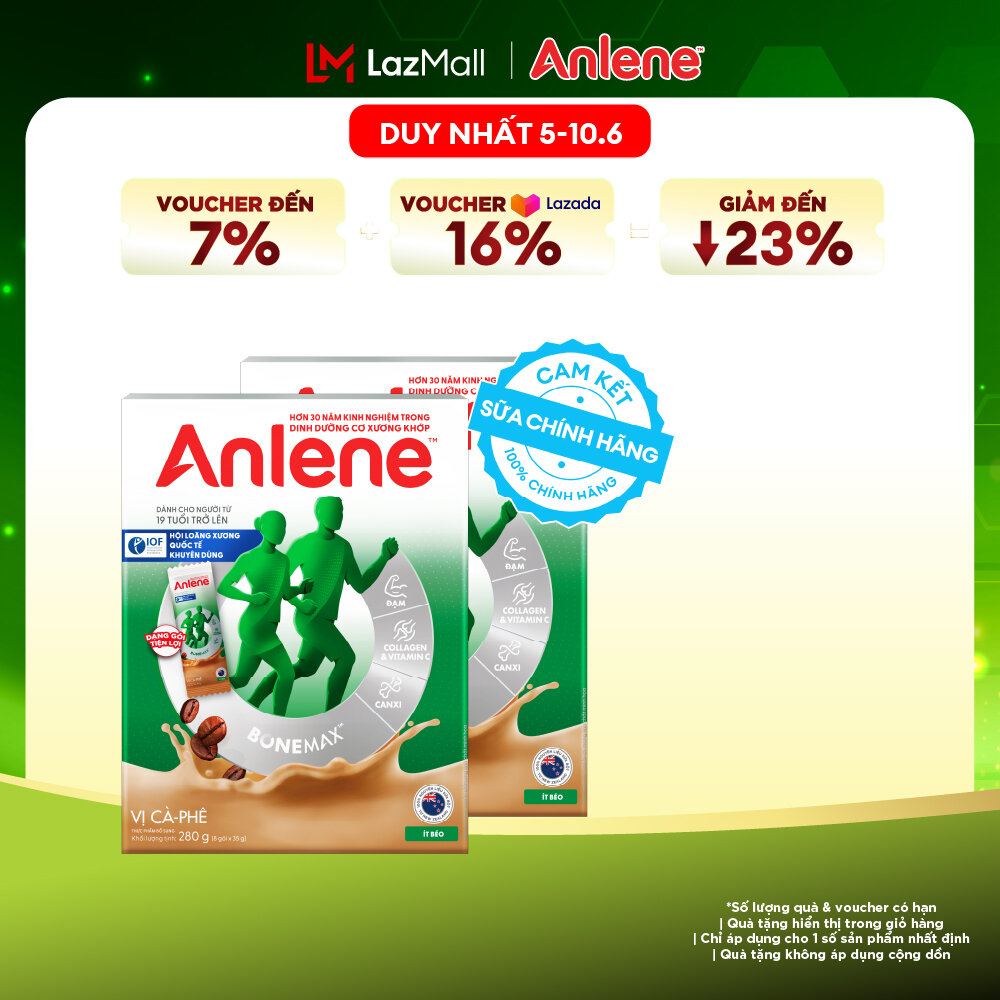 [Voucher giảm đến 26%]Combo 2 Sữa Bột Anlene Hương Cà Phê Dạng Gói Tiện Lợi (8 Gói x 35G)