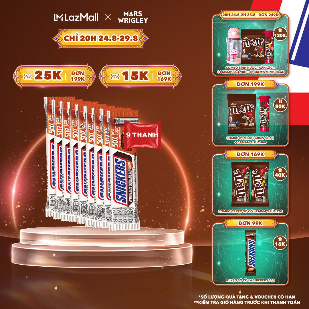 Combo 9 Kẹo Sô Cô La Snickers Hạnh nhân Giảm đường thanh 40g