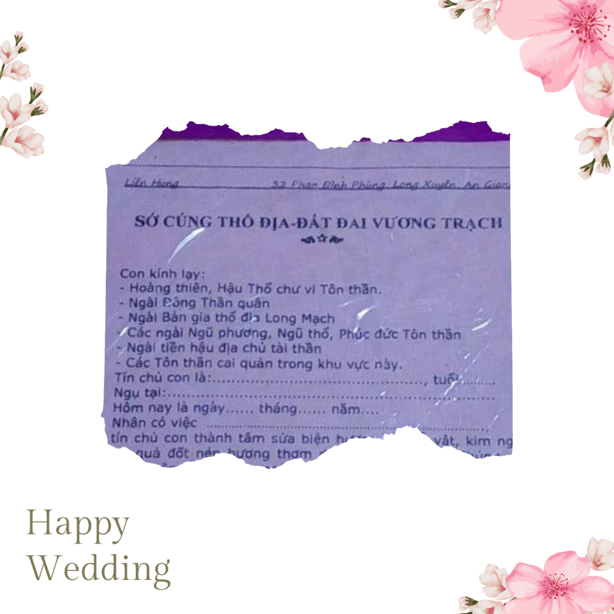 1 bộ giấy cúng Thổ Địa-đất đai Vương Trạch