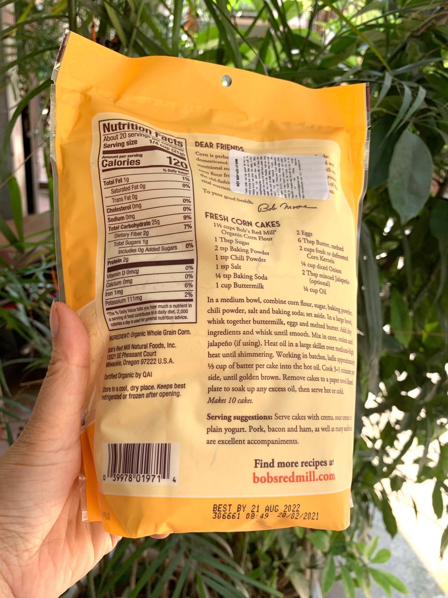 Bột bắp hữu cơ Bob's Red mill tách lẻ 50gr