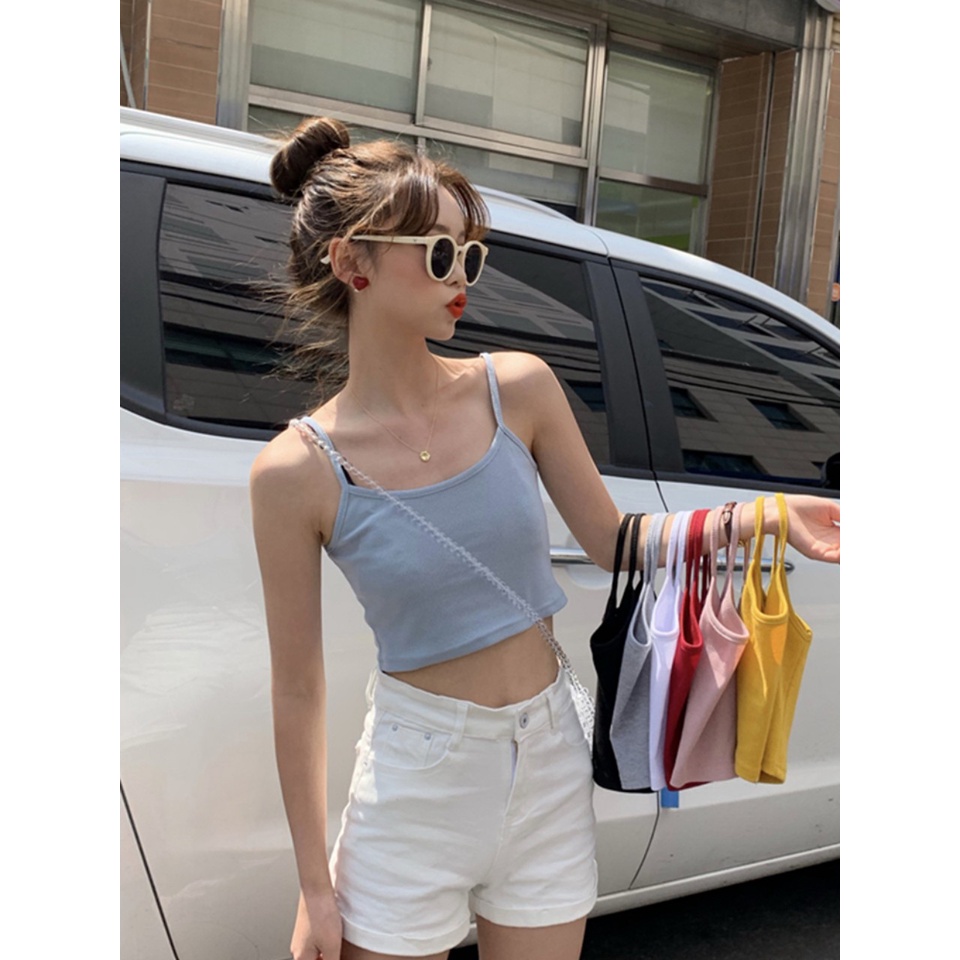 Áo crop top 2 dây Free size 55kg. Áo 2 dây Bara croptop dáng ôm.