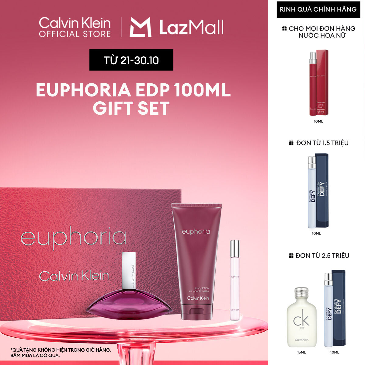 Set Nước hoa Nữ Calvin Klein Euphoria EDP 100ml + Body Lotion 200ml + Euphoria EDP 10ml (Bao bì mới)