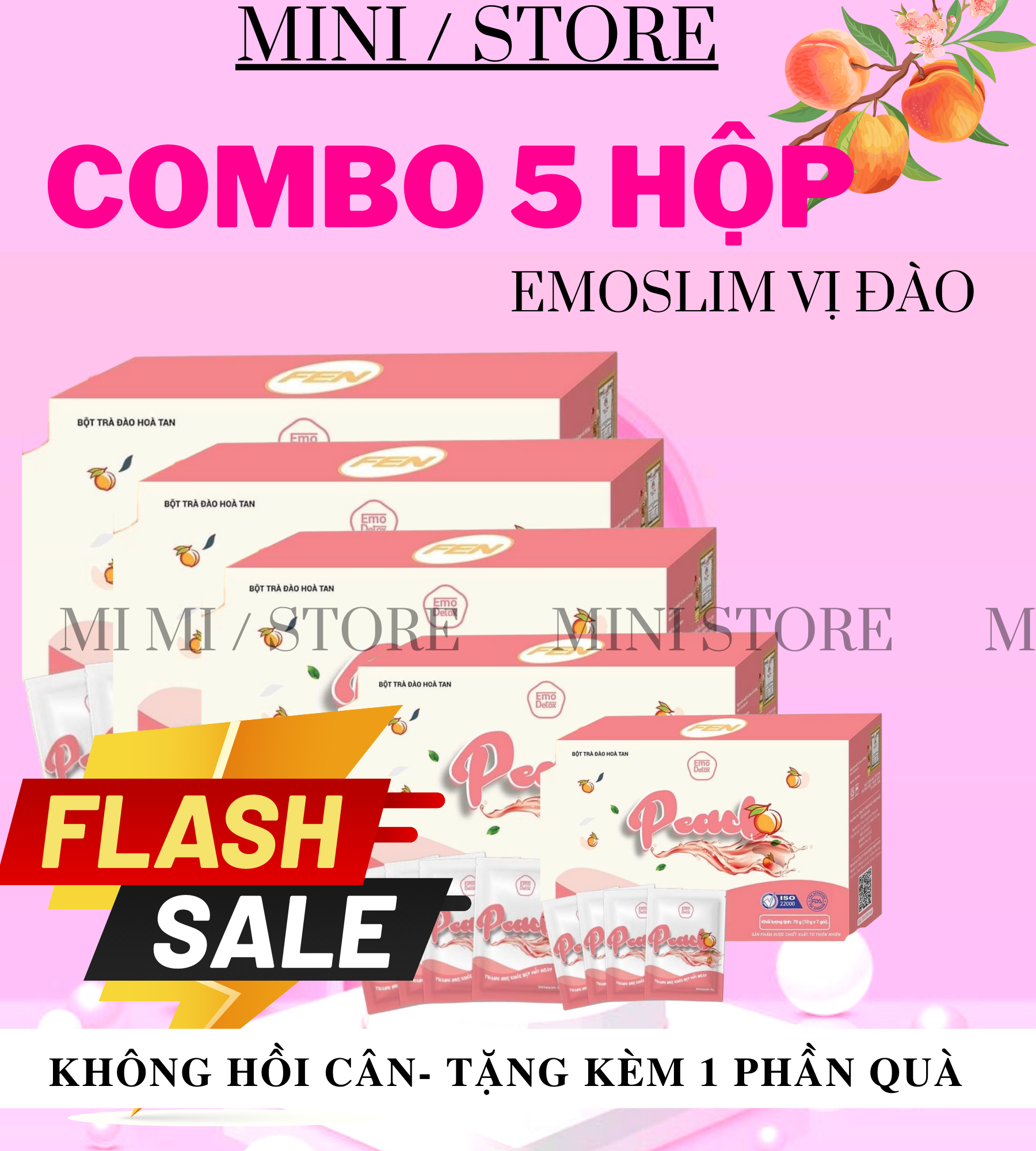[SỈ ] COMBO 5 HỘP NƯỚC UỐNG GIẢM CÂN VỊ ĐÀO Kèm Quà Tặng chai nhựa