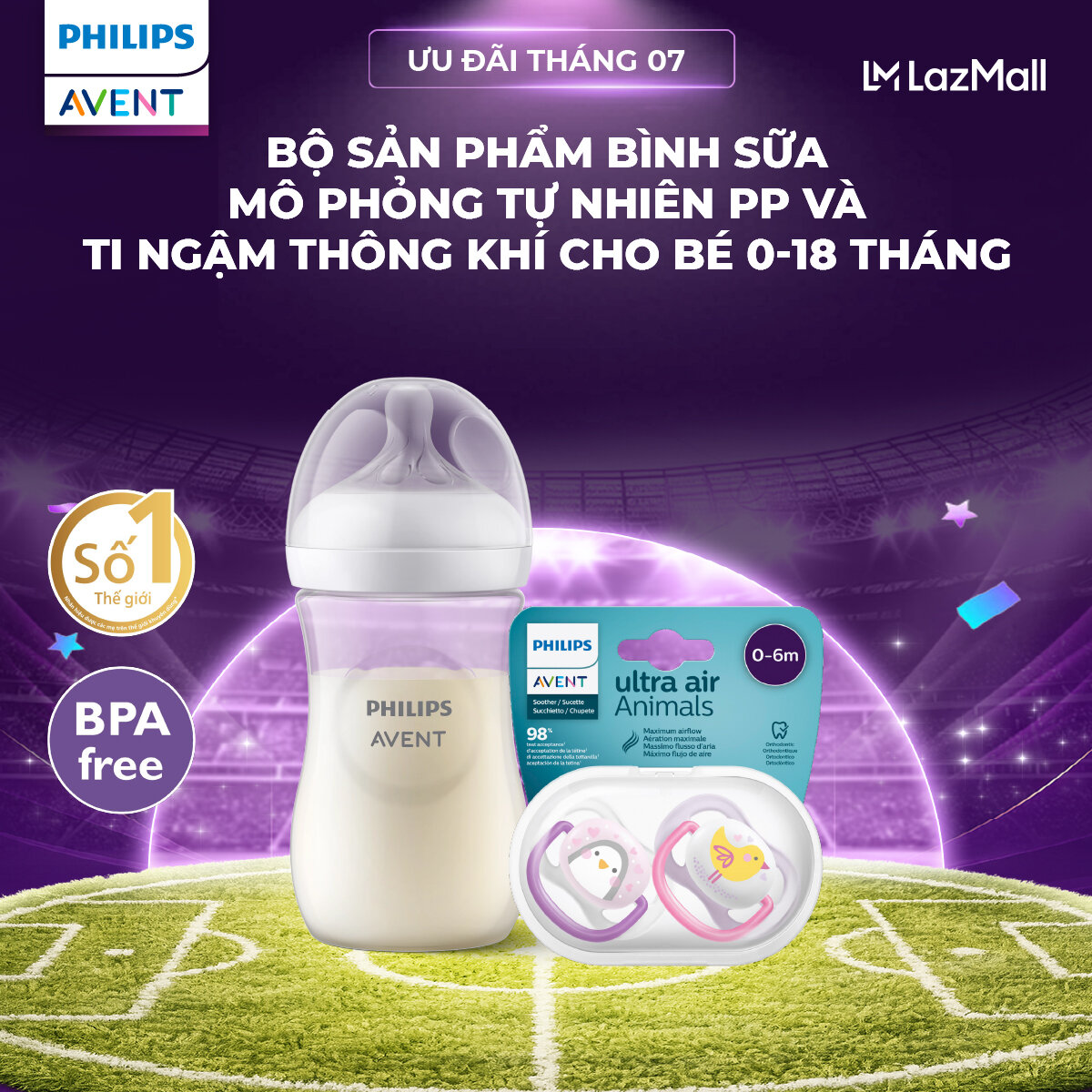 Bộ sản phẩm bình sữa mô phỏng tự nhiên PP và ti ngậm thông khí Philips Avent cho bé 0-18 tháng