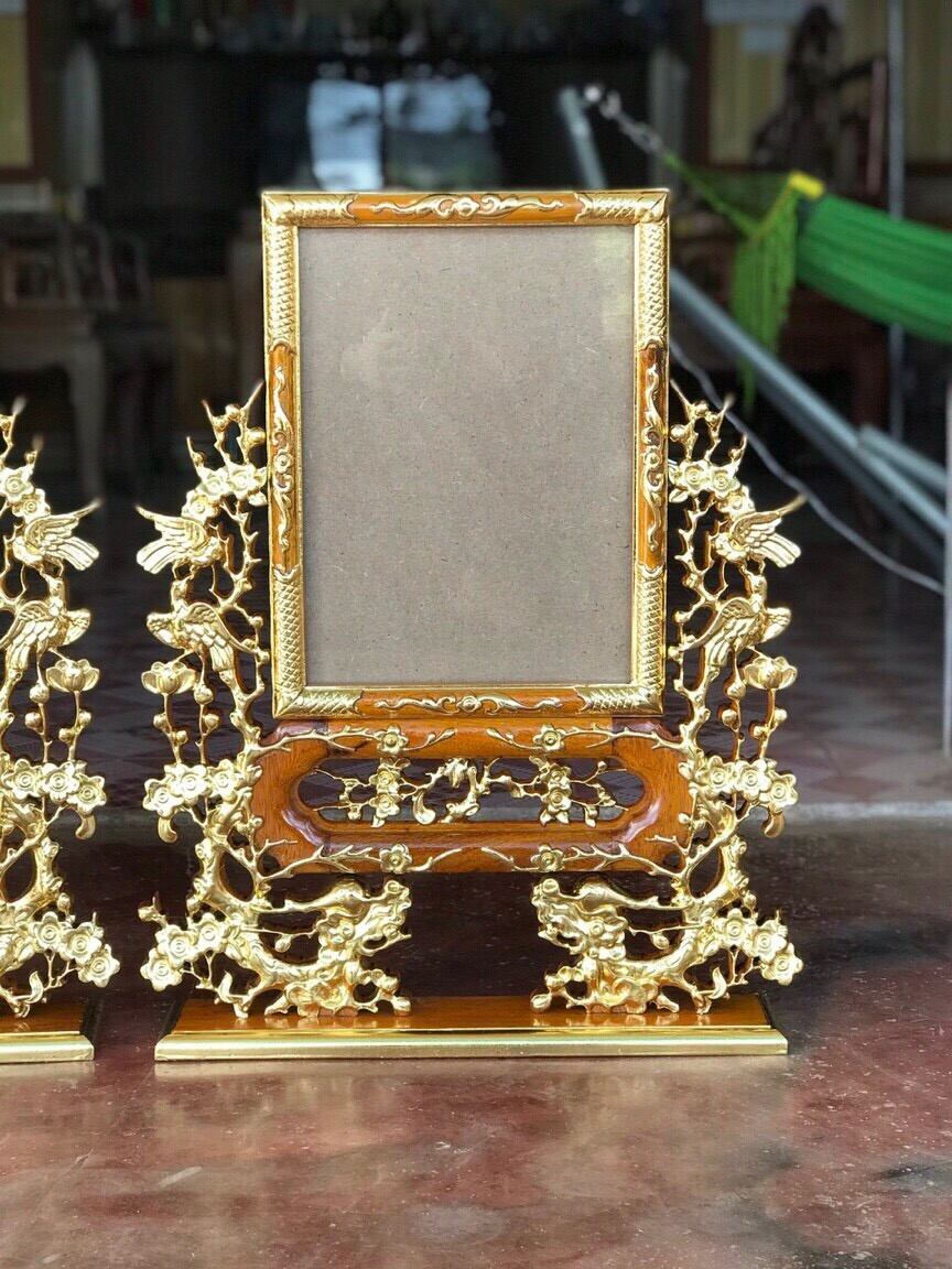 Khung ảnh thờ mai hóa long thiếp vàng gỗ gụ