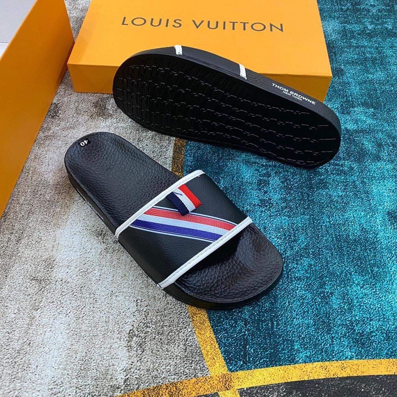 Dép lê nam quai ngang thom browne phối viền trắng cực đẹp - dép lê nam đế cao su đúc chống nước