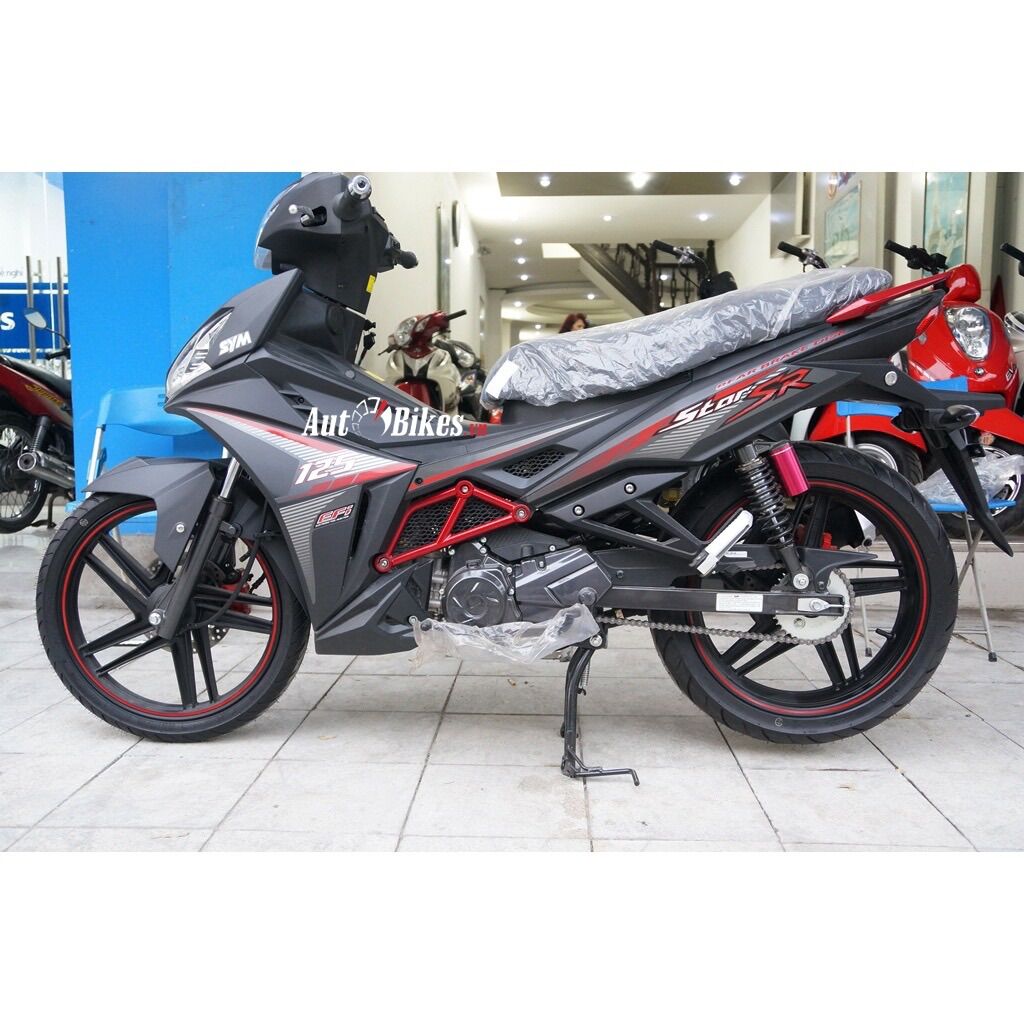 Tem xe star sr 125 thiết kế đỏ đen chất liệu 4 lớp