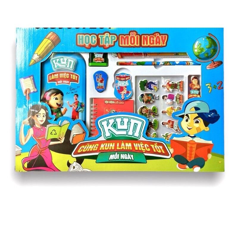 Bộ đồ dùng học tập Kun - Bộ đồ dùng Kun set 9 món cao cấp