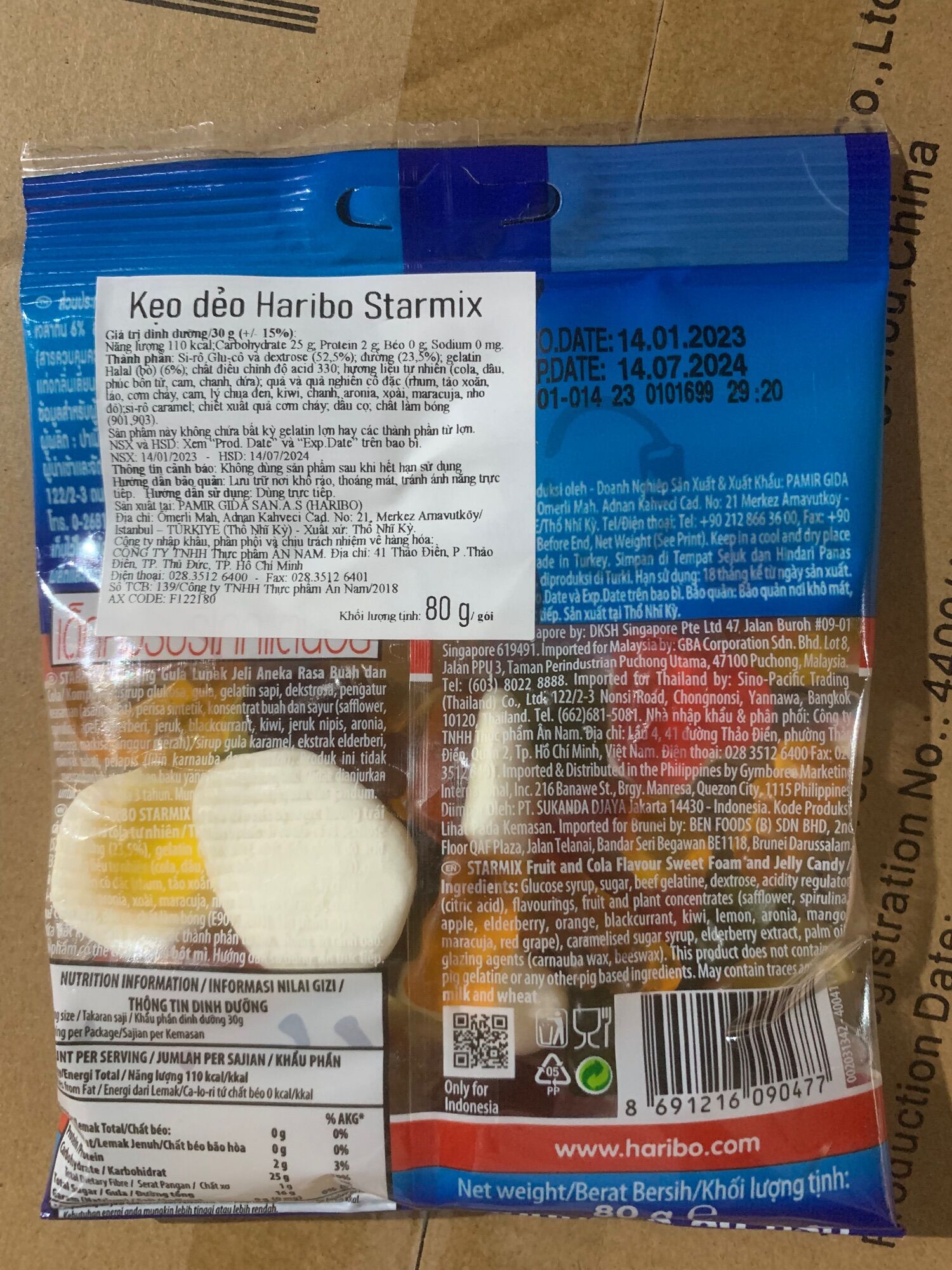 Kẹo dẻo Haribo Starmix gói 80g
