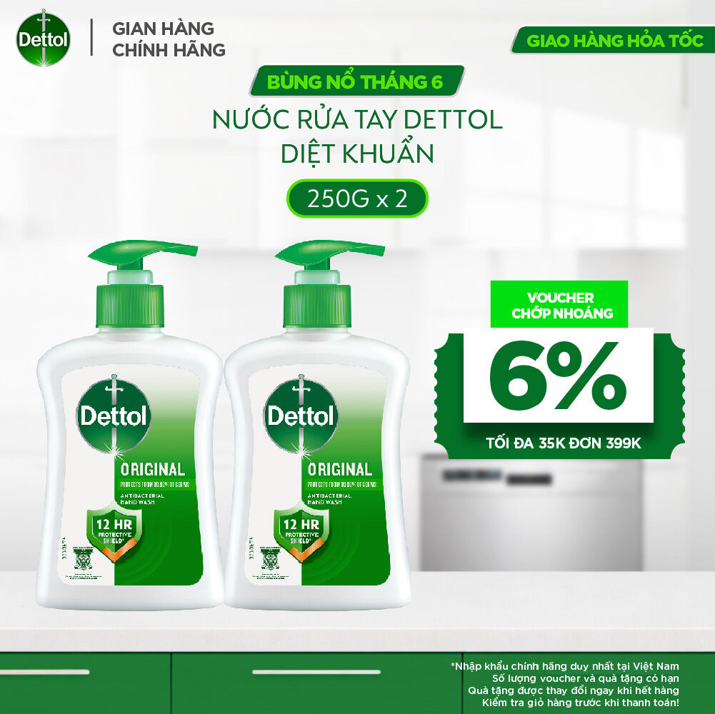 Combo 2 nước rửa tay Dettol kháng khuẩn hương tinh dầu thông - chai 250g