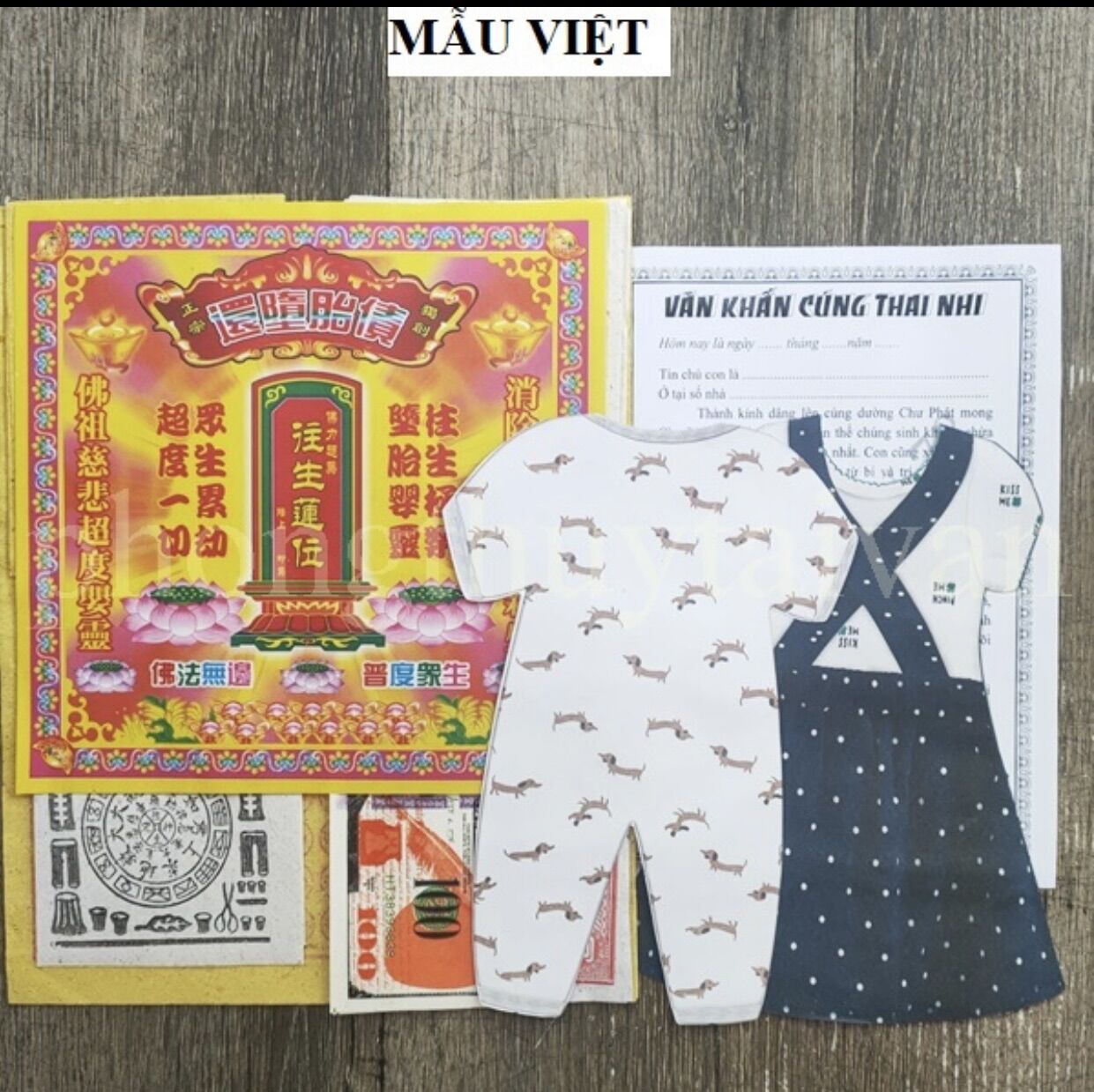 Giấy cúng hư thai, thai nhi loại thường và loại đẹp thêm vàng