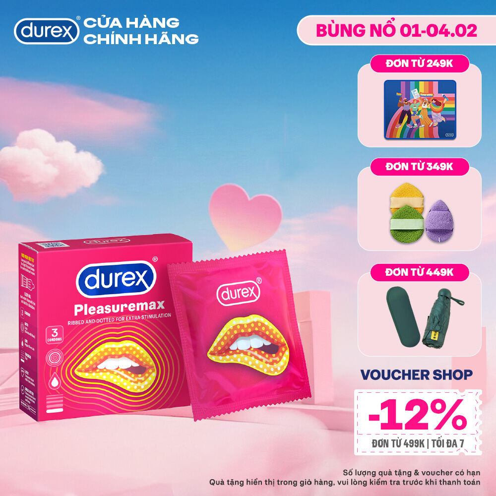 Bao cao su Durex Pleasuremax gân gai tăng khoái cảm (size 56mm 3 bao/hộp)