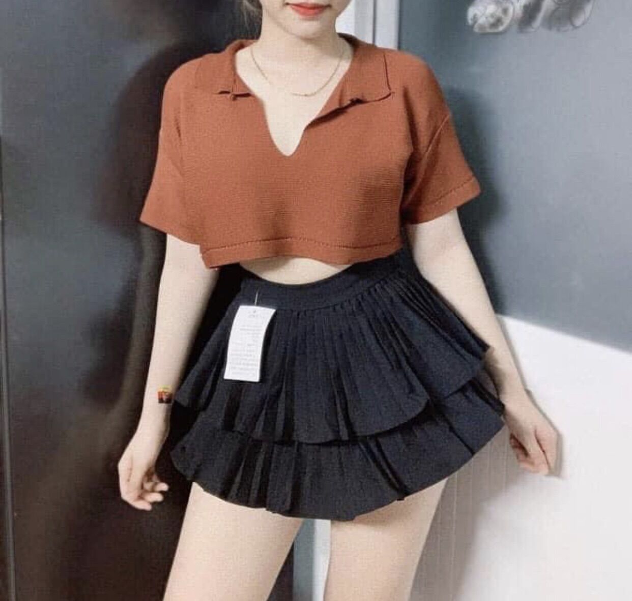 chân váy 2 tầng xếp ly có quần trong