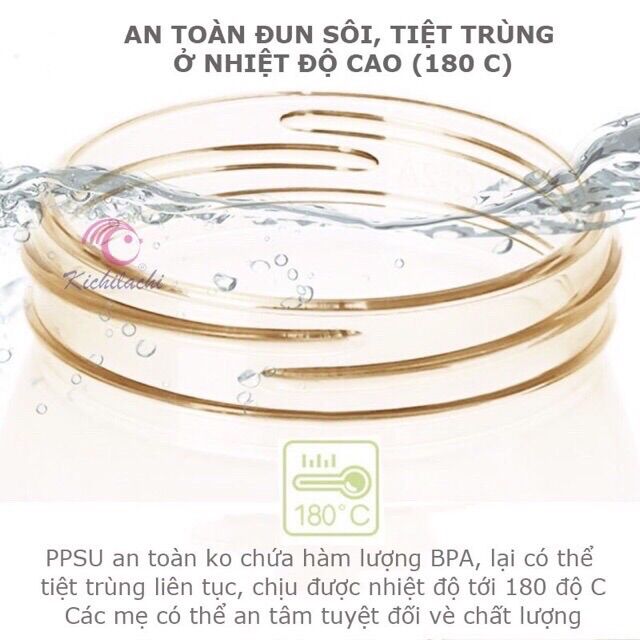 Combo 2 bình sữa kichilachi 270ml ( mỗi bình tặng kèm 1 núm ti thay thế)