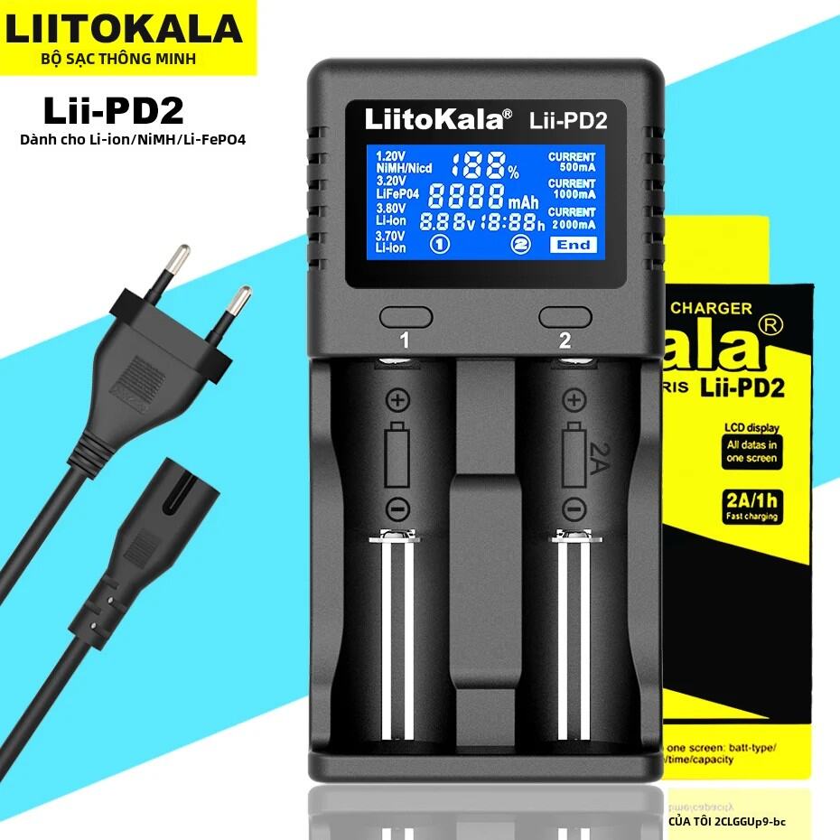 Liitokala Lii-PD4 PD2 S12 Bộ Sạc Pin Thông Minh Màn Hình LCD 18650 21700 26650 AA AAA Bộ Sạc Điện Du