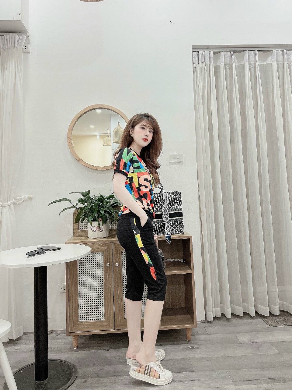 Đồ bộ lửng nữ in họa tiết chữ cao cấp