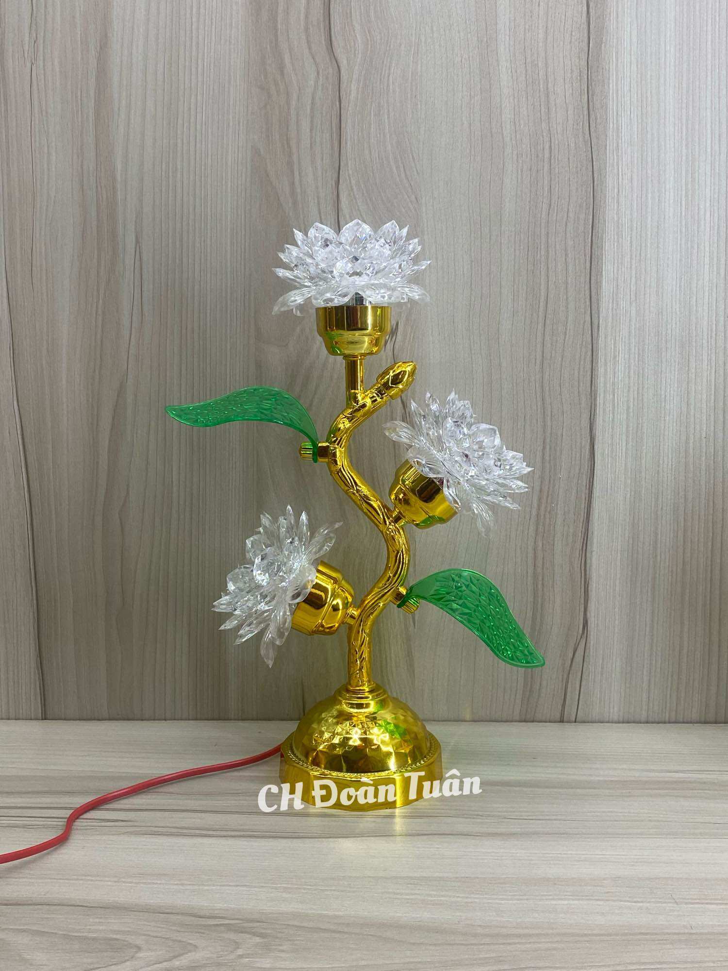 Đèn thờ hoa sen ba bông đổi màu cao 35cm - giá bán /1 cái