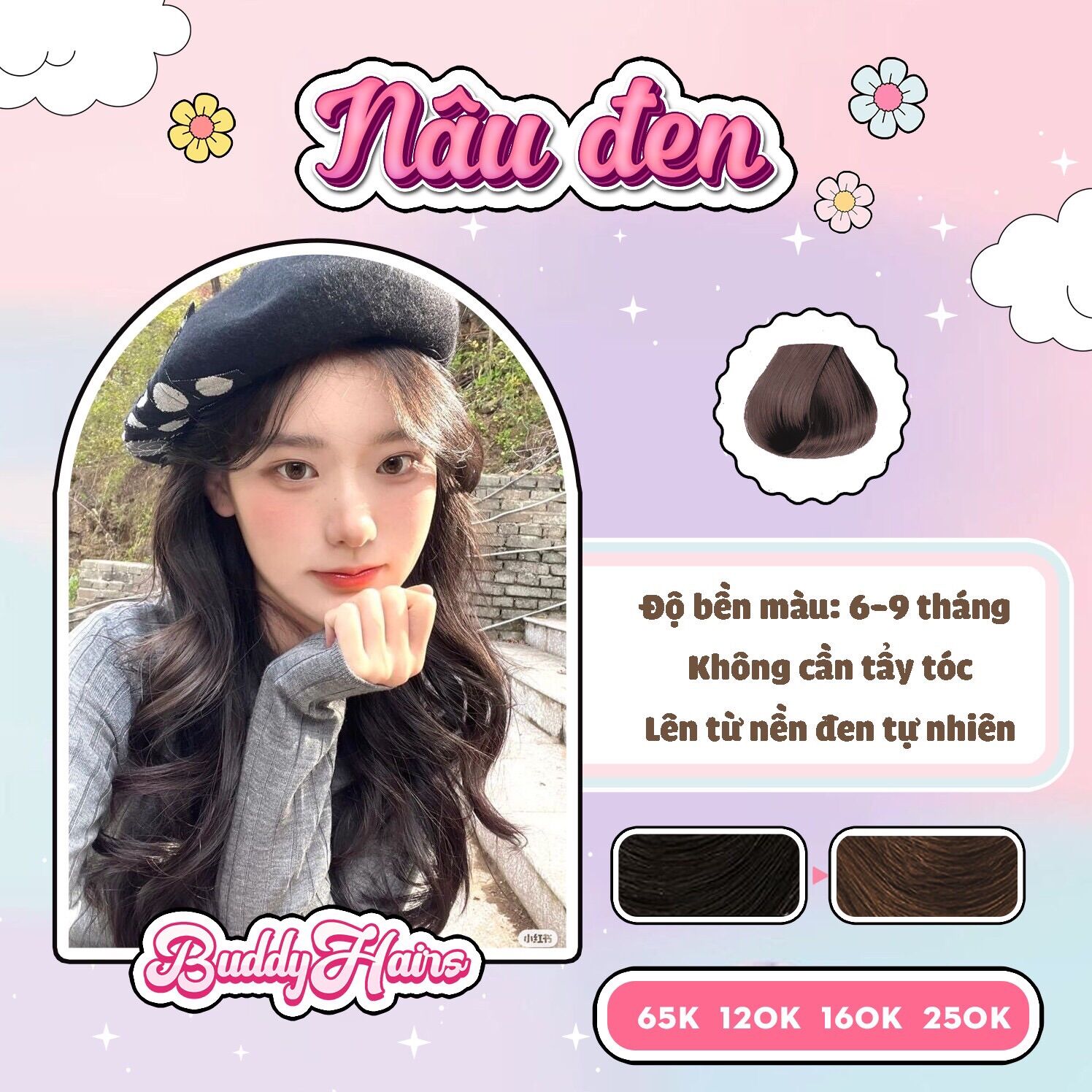 Thuốc nhuộm tóc Nâu đen không tẩy buddyhairs