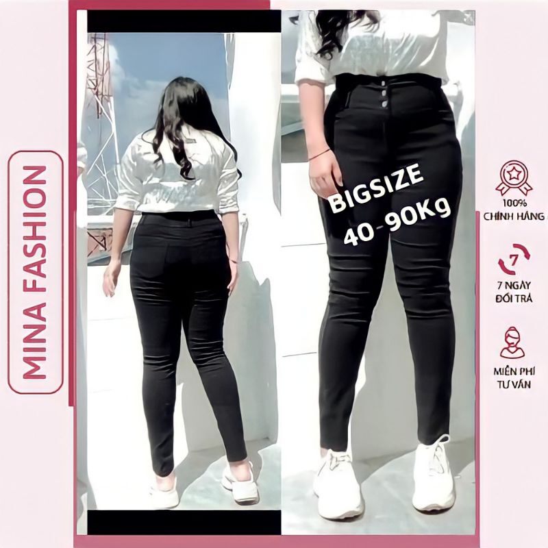 💥 Từ 35 đến 95kg💥quần jean nữ lưng cao ôm eo, quần bò nữ cạp cao big size skinny phối 3 nút có bigsize cho ce béo mập