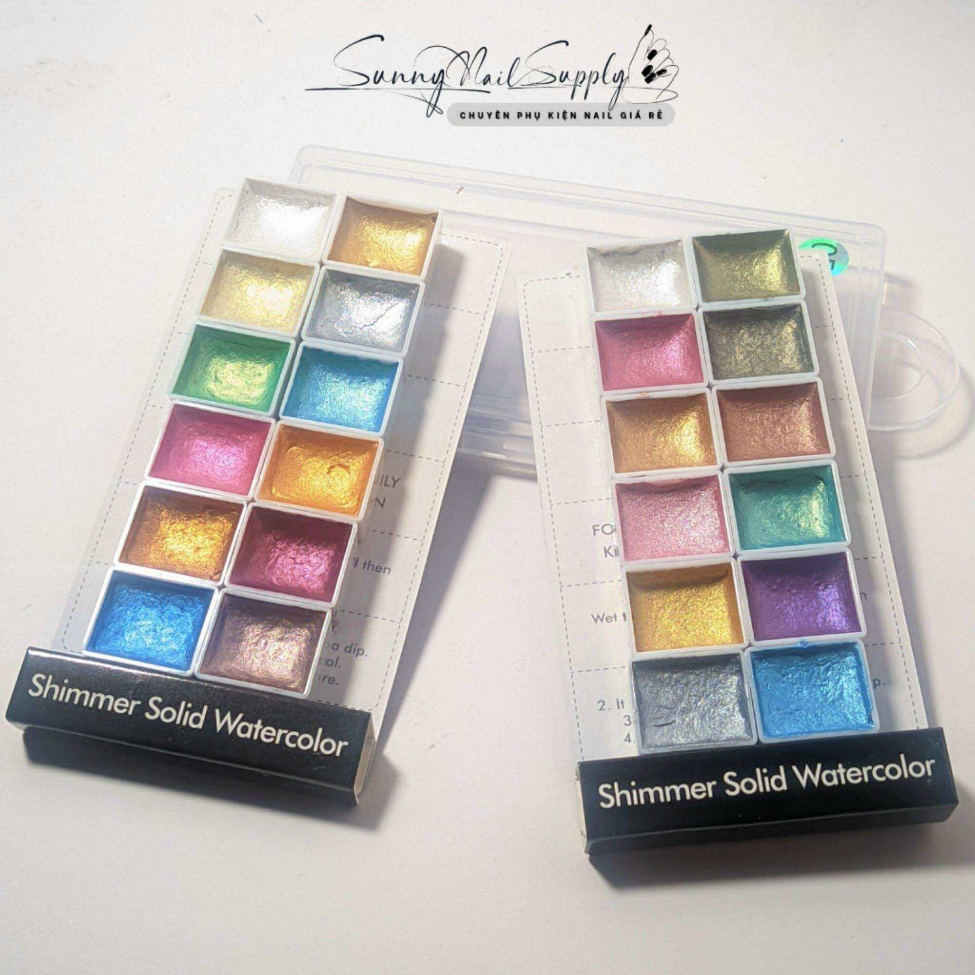 Set màu nhũ nén vẽ màu nước 12 màu vẽ móng tay vẽ tranh nail