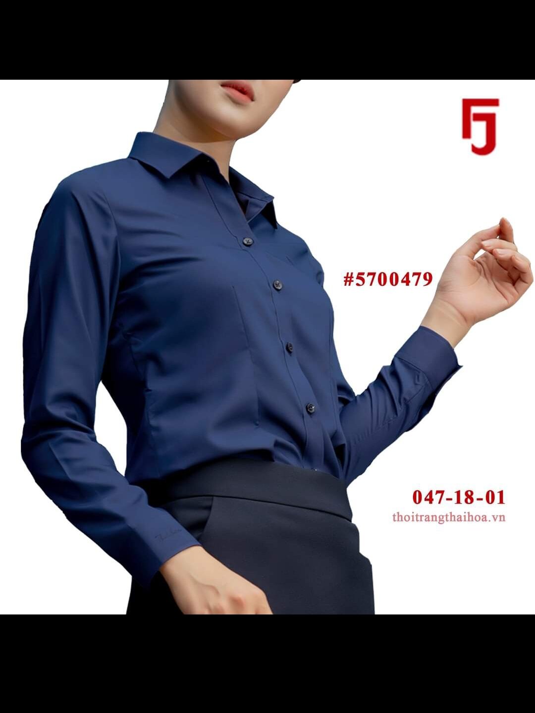 áo sơ mi nữ Thái Hòa màu xanh đen vải kate