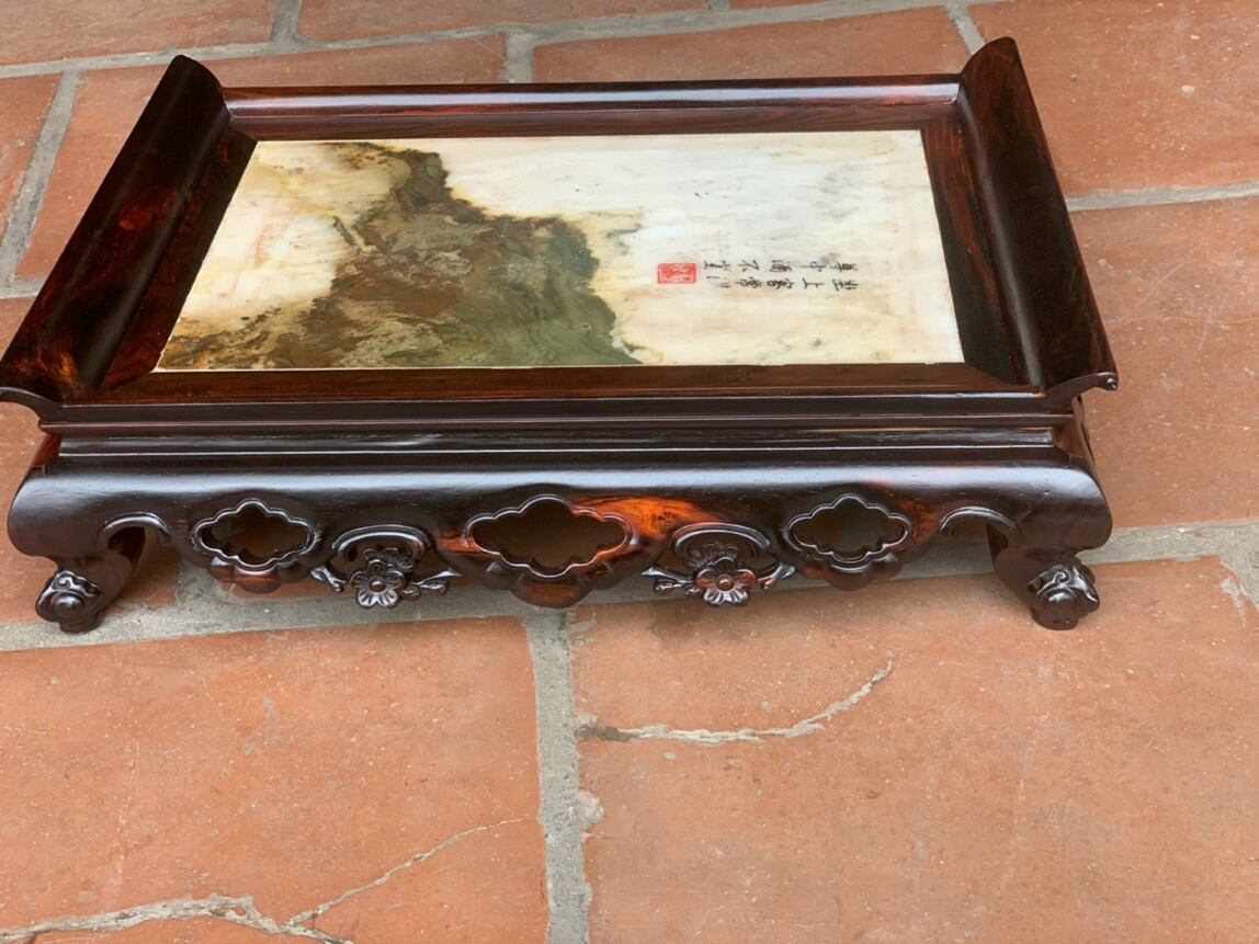 Khay trà 3 bông gỗ trắc 30x40cm