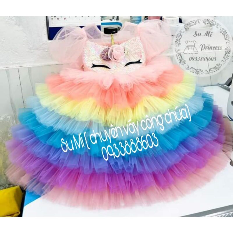 Đầm công chúa pony cầu vồng cho bé