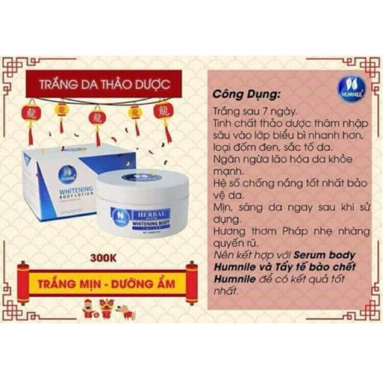 Kem Body lotion dưỡng trắng da thảo dược Humnile