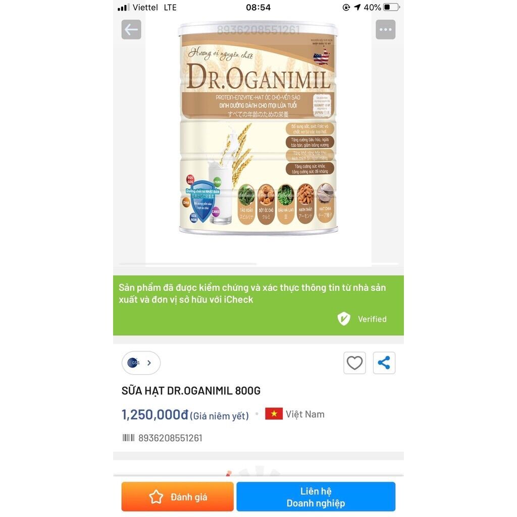 SỮA HẠT Dr OGANIMIL ( Hộp 800g )