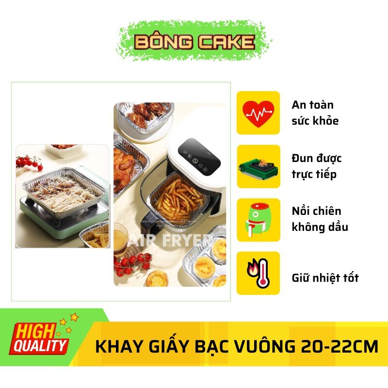 Set 10 khay giấy bạc vuông đựng thực phẩm - 20cm