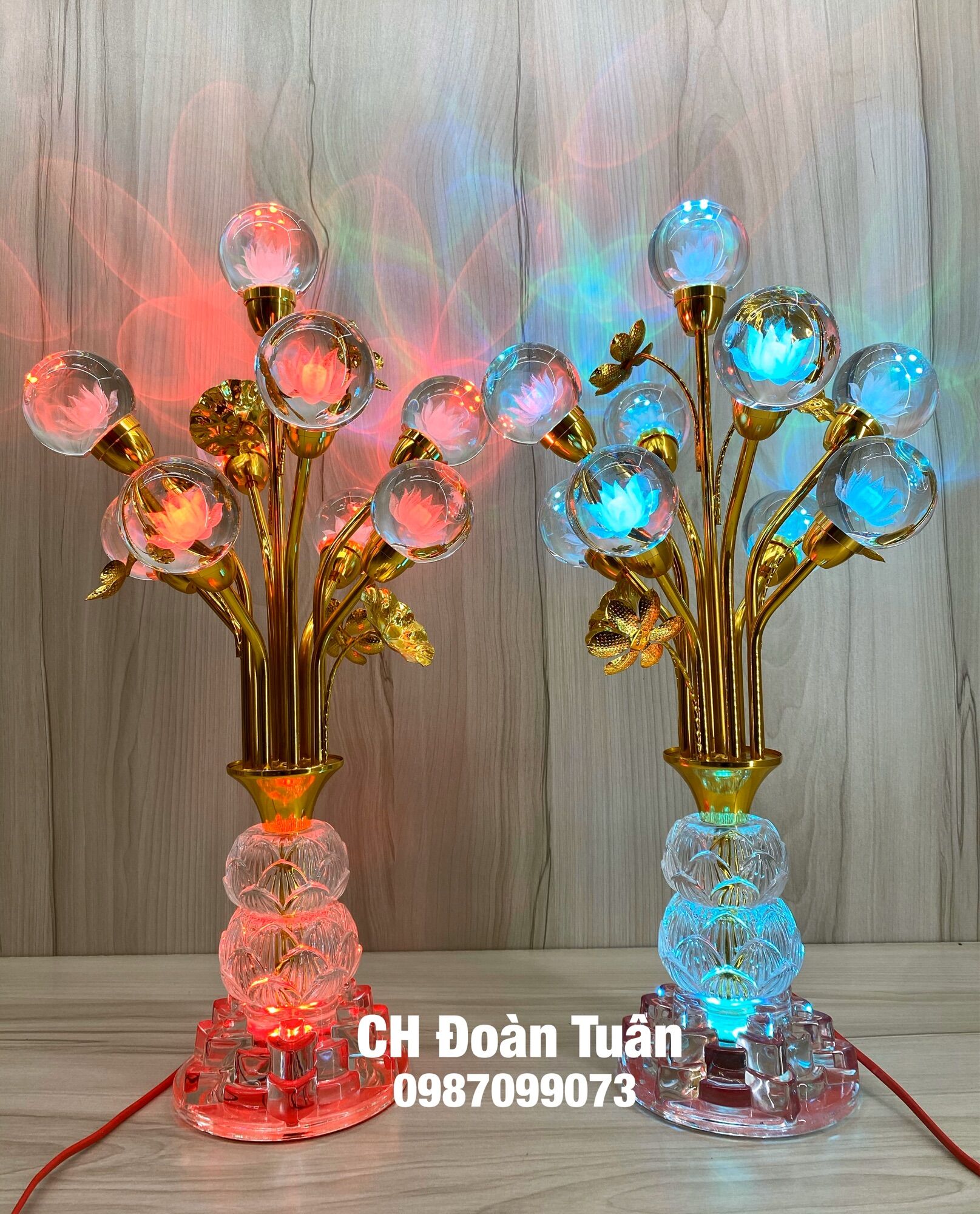 Cặp đèn bình bông pha lê quả cầu, đèn bình 9 quả cầu pha lê cao cấp
