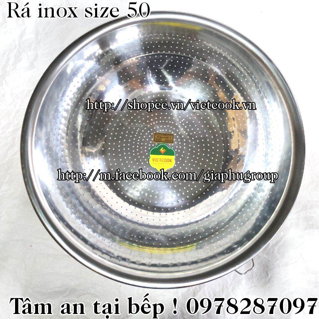 Rá inox size 50 cm Vietcook loại dầy, rá vo gạo inox cao cấp
