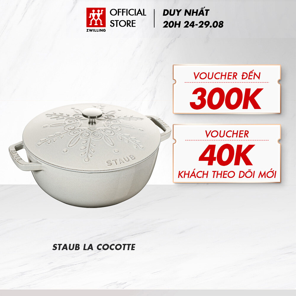 Nồi gang đúc tráng men nắp hoa tuyết STAUB 24cm/3.6L - nắp hoa tuyết màu white truffle