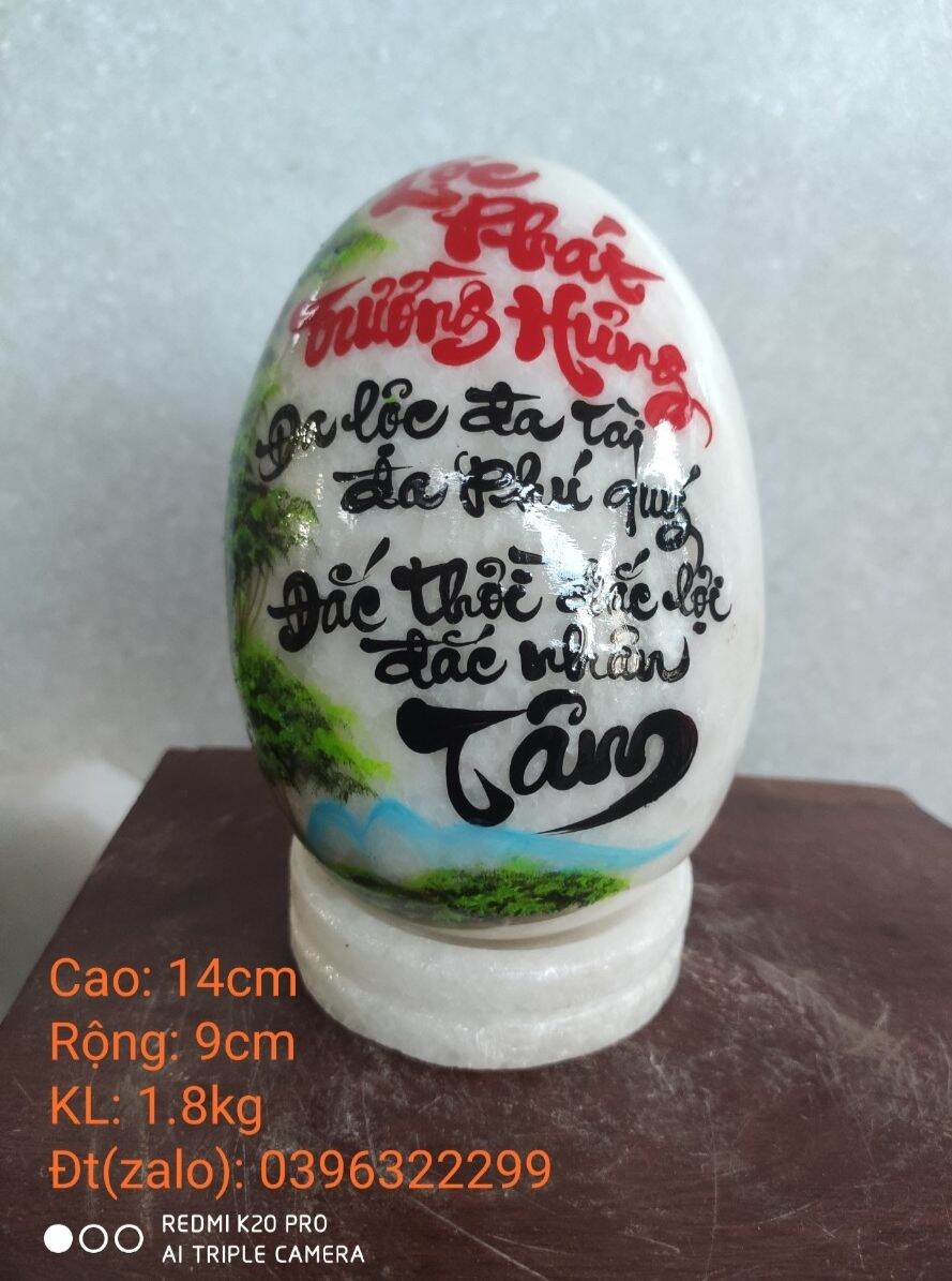Thư pháp trên trứng đá trắng  tự nhiên 💯% (KL:1.8-2kg, C: 14-15cm, R: 9-10cm), shop nhận làm theo yêu cầu của khách hàng! Giá gốc tại xưởng..(TPTTD03)