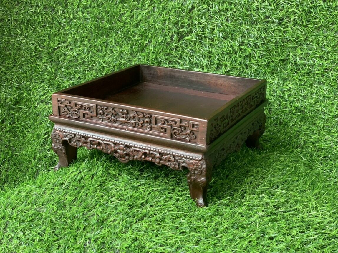 Khay trà chân quỳ gỗ gụ vuông 20cm