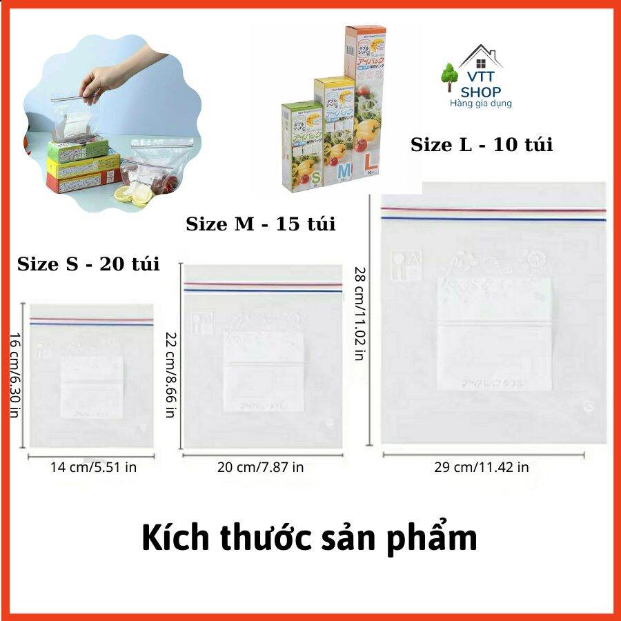 Set 3 hộp túi zip đựng thực phẩm Nhật Bản