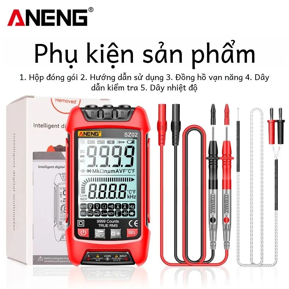 Aneng Sz02 9999 Đồng hồ vạn năng kỹ thuật số thông minh True Rms Máy đo điện dung điện tự động với c