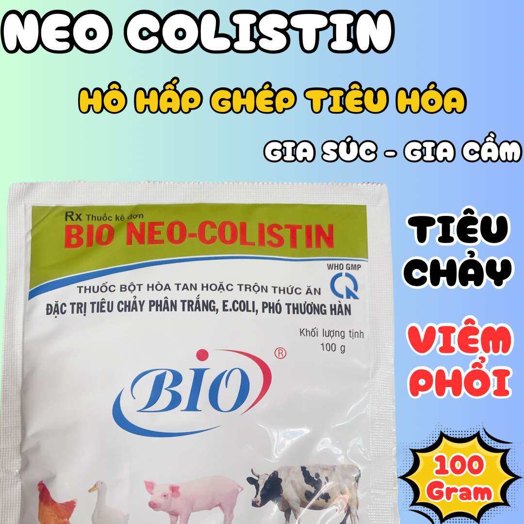 Bio Neo Colistin trị viêm ruột tiêu chảy, chướng hơi, chậm tiêu gia súc, gia cầm gói 100gram