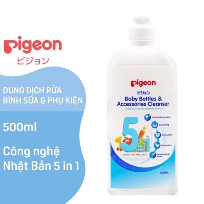 Nước rửa bình sữa và rau củ quả Pigeon 500ml