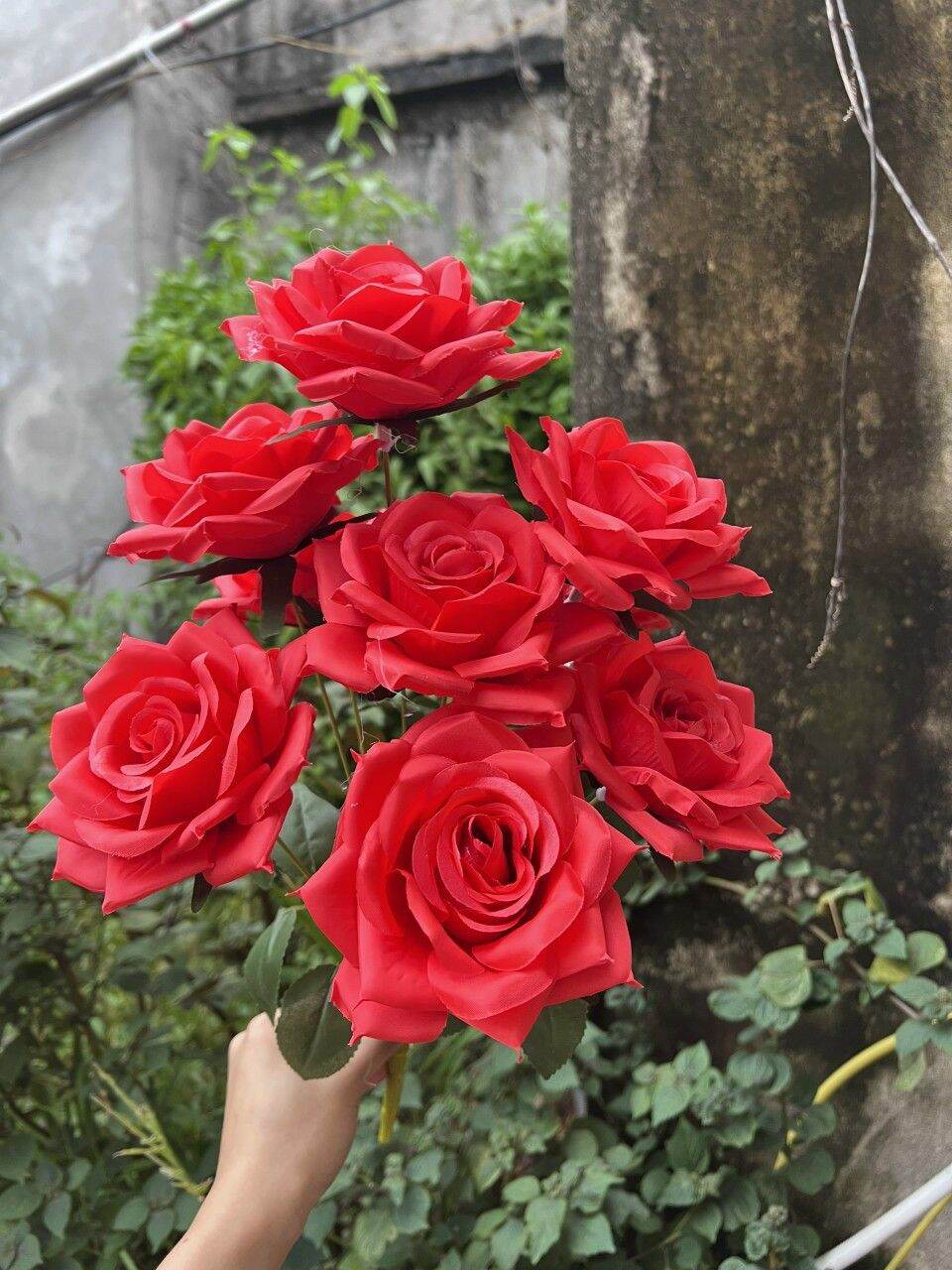 Cụm Hồng Xoan 9 bông Size 12cm_ Hoa Lụa Trang Trí