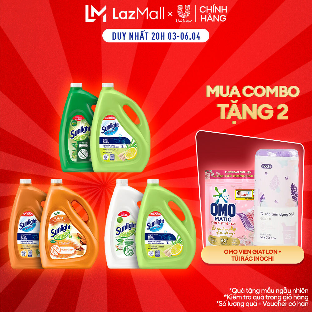 Combo Nước rửa chén + Nước lau sàn Sunlight can 3.5/3,6kg