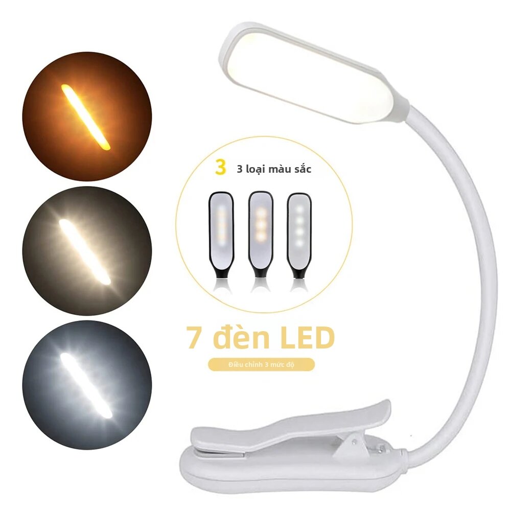 Đèn Đọc Sách 7 Đèn LED USB Có Thể Sạc Lại Kẹp Linh Hoạt 3 Mức Độ Sáng Trắng Ấm/trắng Mát Di Động Dùng Cho Đọc Sách Ban Đêm