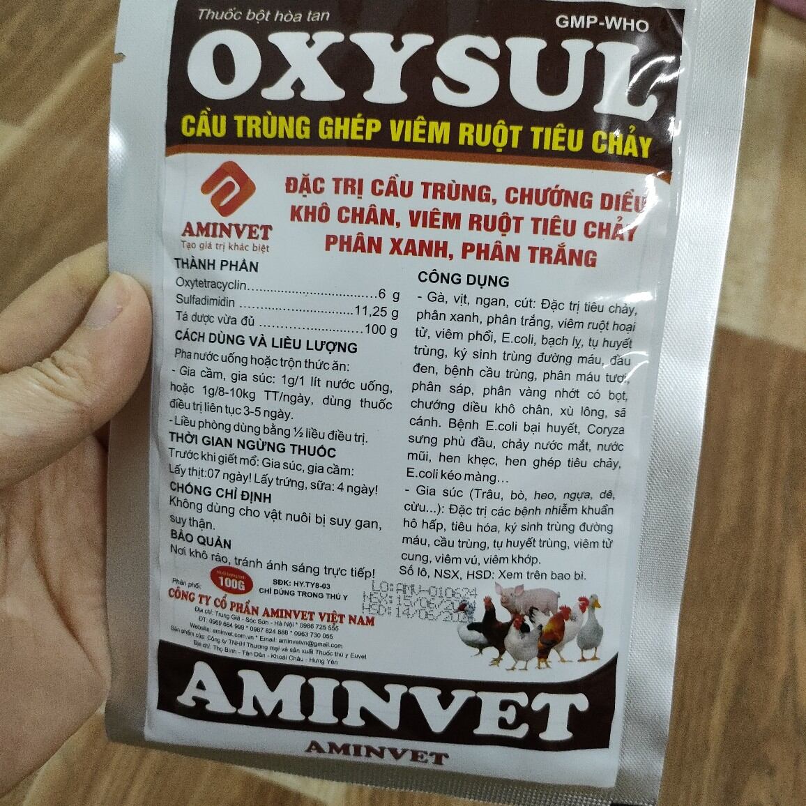 Oxysul 100g cầu trùng ghép viêm ruột tiêu chảy trên vật nuôi