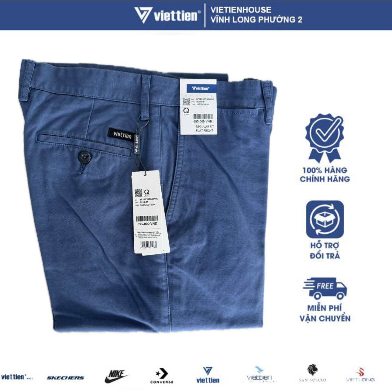 Quần Kaki nam Việt Tiến form RegularFit màu BLUE/M còn size 29-30 (8P7025BT6)