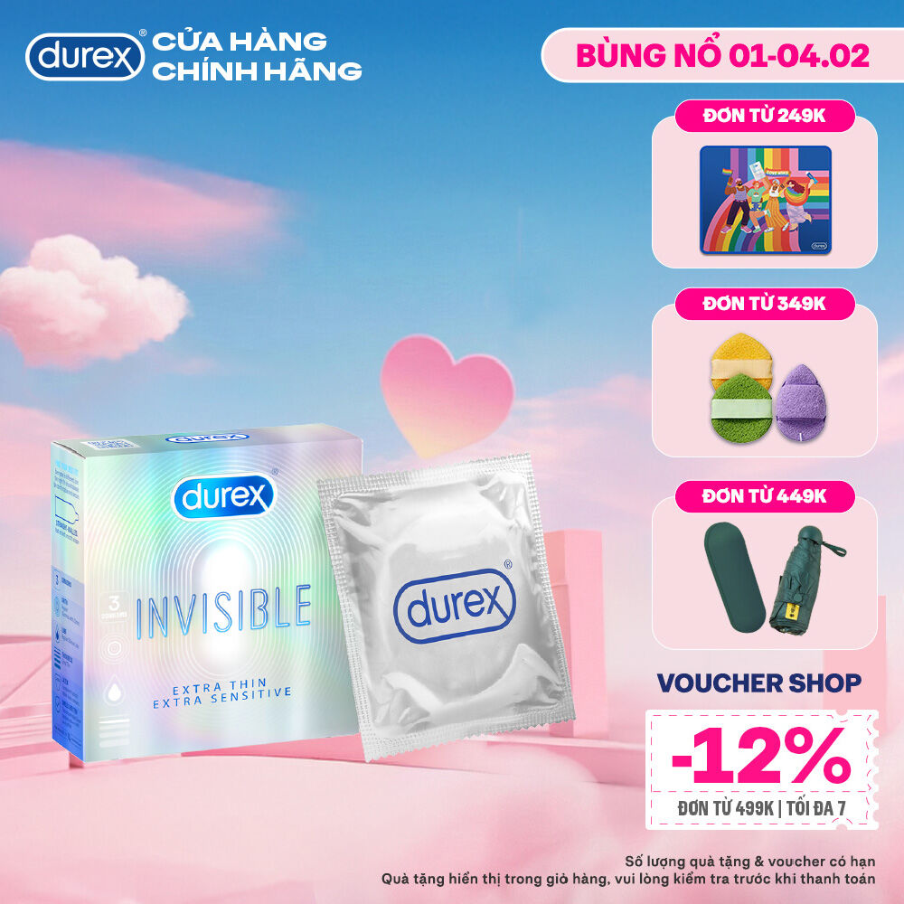 Bao cao su Durex Invisible siêu mỏng size 52mm hộp 3 bao