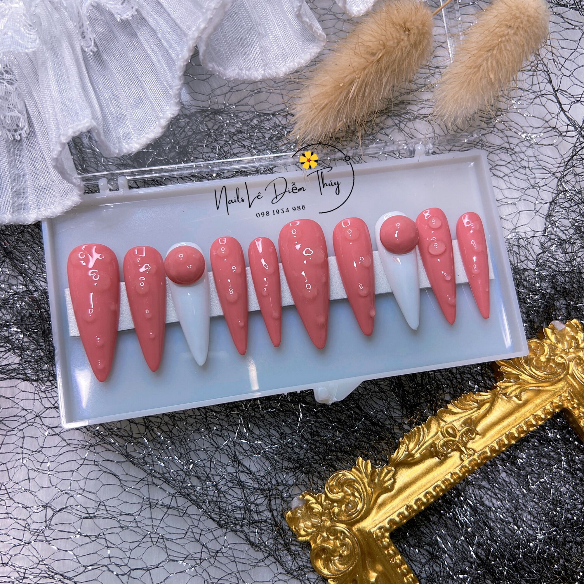 Nail Box design Nail Box white color floating charm